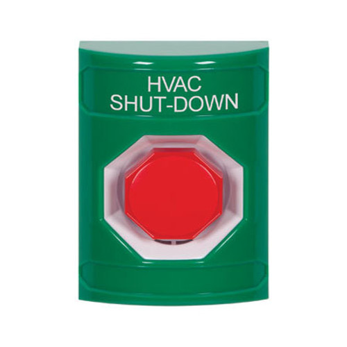 SS2102HV-EN STI Green No Cover Key-to-Reset (Illuminated) Stopper Station with HVAC SHUT DOWN Label English