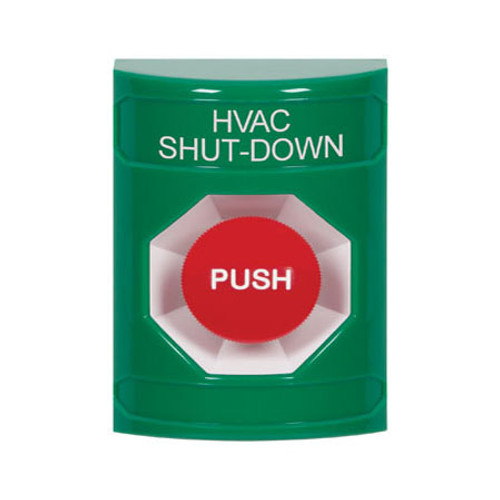 SS2104HV-EN STI Green No Cover Momentary Stopper Station with HVAC SHUT DOWN Label English