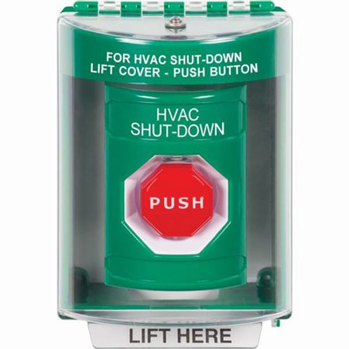 SS2182HV-EN STI Green Indoor/Outdoor Surface w/ Horn Key-to-Reset (Illuminated) Stopper Station with HVAC SHUT DOWN Label English