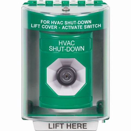 SS2183HV-EN STI Green Indoor/Outdoor Surface w/ Horn Key-to-Activate Stopper Station with HVAC SHUT DOWN Label English