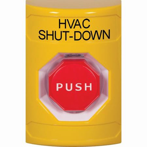 SS2202HV-EN STI Yellow No Cover Key-to-Reset (Illuminated) Stopper Station with HVAC SHUT DOWN Label English