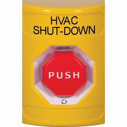 SS2209HV-EN STI Yellow No Cover Turn-to-Reset (Illuminated) Stopper Station with HVAC SHUT DOWN Label English