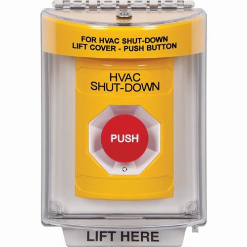 SS2231HV-EN STI Yellow Indoor/Outdoor Flush Turn-to-Reset Stopper Station with HVAC SHUT DOWN Label English