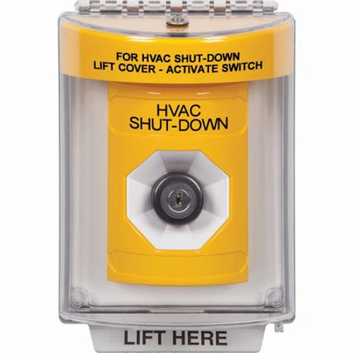 SS2233HV-EN STI Yellow Indoor/Outdoor Flush Key-to-Activate Stopper Station with HVAC SHUT DOWN Label English