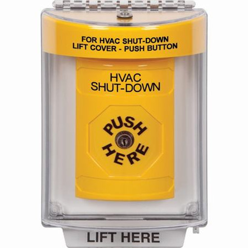 SS2240HV-EN STI Yellow Indoor/Outdoor Flush w/ Horn Key-to-Reset Stopper Station with HVAC SHUT DOWN Label English