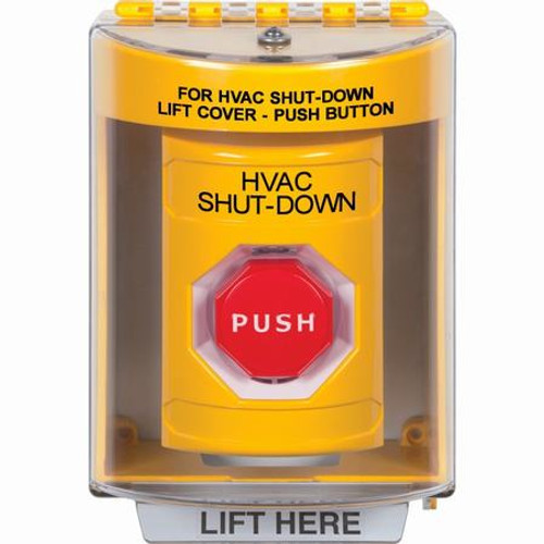 SS2272HV-EN STI Yellow Indoor/Outdoor Surface Key-to-Reset (Illuminated) Stopper Station with HVAC SHUT DOWN Label English