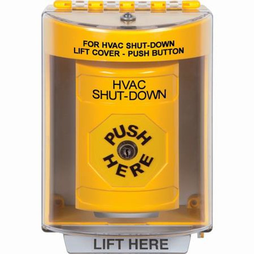 SS2280HV-EN STI Yellow Indoor/Outdoor Surface w/ Horn Key-to-Reset Stopper Station with HVAC SHUT DOWN Label English