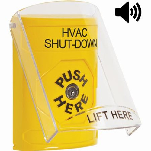 SS22A0HV-EN STI Yellow Indoor Only Flush or Surface w/ Horn Key-to-Reset Stopper Station with HVAC SHUT DOWN Label English