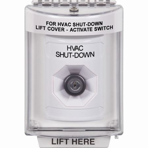 SS2333HV-EN STI White Indoor/Outdoor Flush Key-to-Activate Stopper Station with HVAC SHUT DOWN Label English