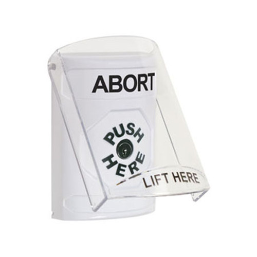 SS2320AB-EN STI White Indoor Only Flush or Surface Key-to-Reset Stopper Station with ABORT Label English