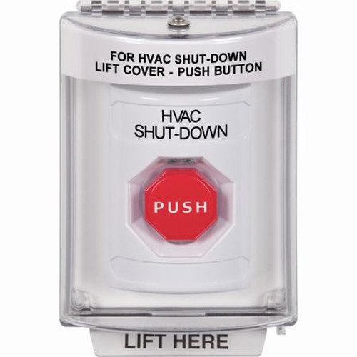 SS2335HV-EN STI White Indoor/Outdoor Flush Momentary (Illuminated) Stopper Station with HVAC SHUT DOWN Label English
