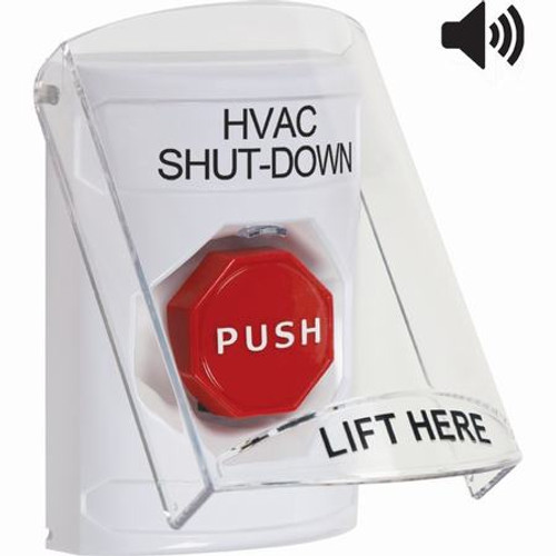 SS23A2HV-EN STI White Indoor Only Flush or Surface w/ Horn Key-to-Reset (Illuminated) Stopper Station with HVAC SHUT DOWN Label English