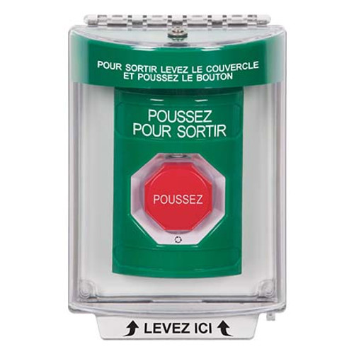 SS2139PX-FR STI Green Indoor/Outdoor Flush Turn-to-Reset (Illuminated) Stopper Station with PUSH TO EXIT Label French