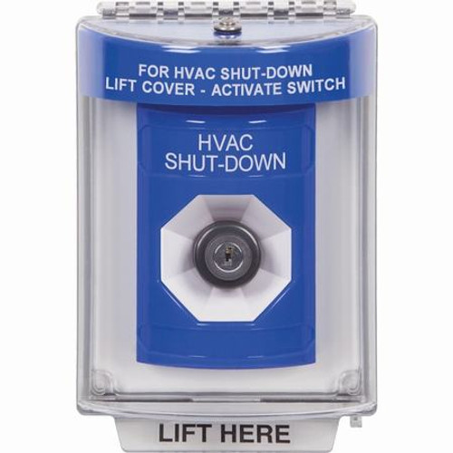 SS2433HV-EN STI Blue Indoor/Outdoor Flush Key-to-Activate Stopper Station with HVAC SHUT DOWN Label English