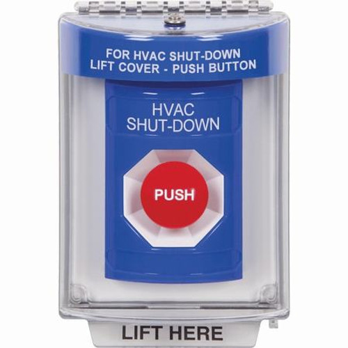 SS2434HV-EN STI Blue Indoor/Outdoor Flush Momentary Stopper Station with HVAC SHUT DOWN Label English