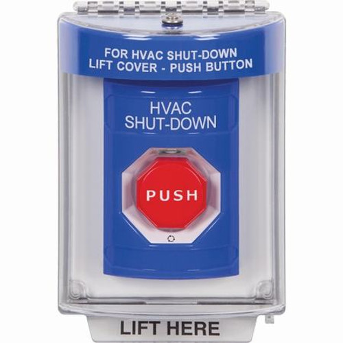 SS2449HV-EN STI Blue Indoor/Outdoor Flush w/ Horn Turn-to-Reset (Illuminated) Stopper Station with HVAC SHUT DOWN Label English