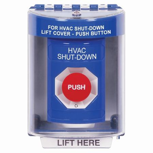 SS2471HV-EN STI Blue Indoor/Outdoor Surface Turn-to-Reset Stopper Station with HVAC SHUT DOWN Label English