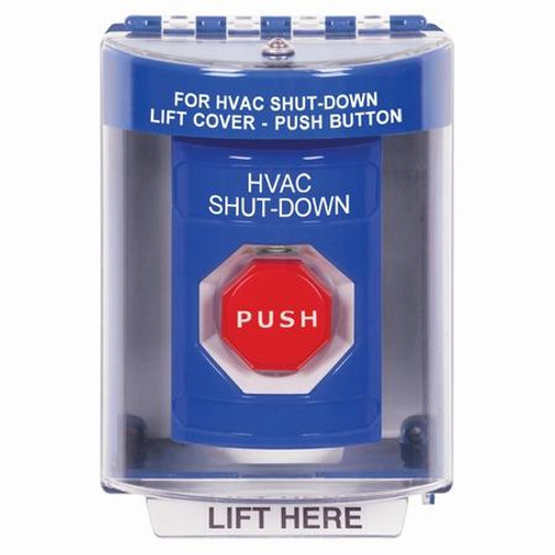 SS2472HV-EN STI Blue Indoor/Outdoor Surface Key-to-Reset (Illuminated) Stopper Station with HVAC SHUT DOWN Label English