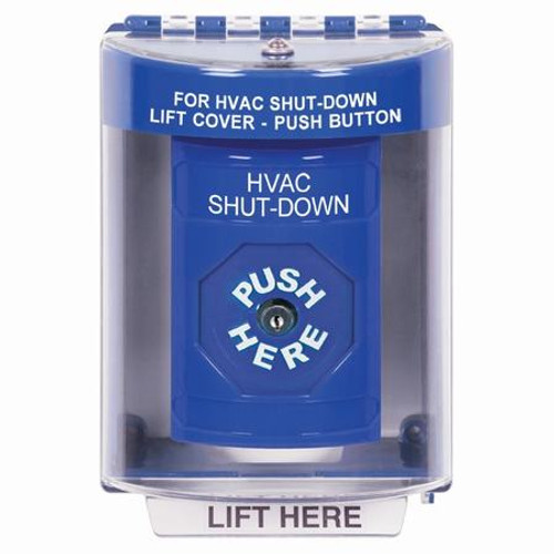 SS2480HV-EN STI Blue Indoor/Outdoor Surface w/ Horn Key-to-Reset Stopper Station with HVAC SHUT DOWN Label English