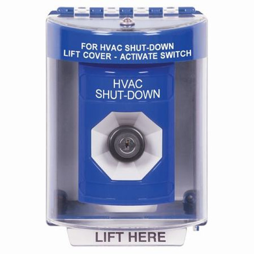 SS2483HV-EN STI Blue Indoor/Outdoor Surface w/ Horn Key-to-Activate Stopper Station with HVAC SHUT DOWN Label English