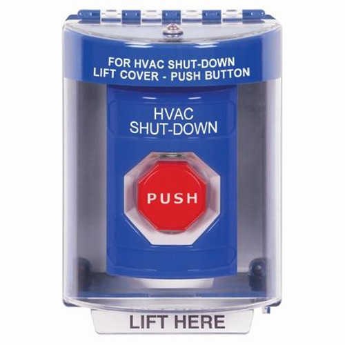 SS2485HV-EN STI Blue Indoor/Outdoor Surface w/ Horn Momentary (Illuminated) Stopper Station with HVAC SHUT DOWN Label English