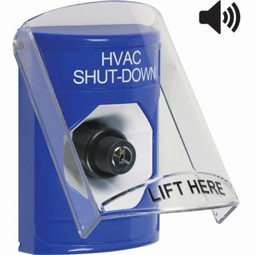 SS24A3HV-EN STI Blue Indoor Only Flush or Surface w/ Horn Key-to-Activate Stopper Station with HVAC SHUT DOWN Label English