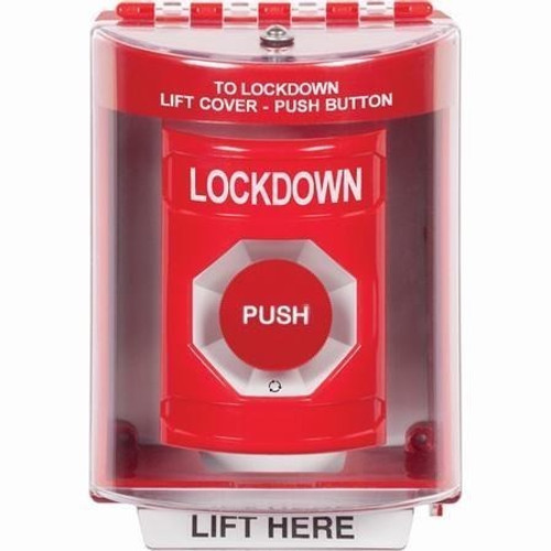 SS2071LD-EN STI Red Indoor/Outdoor Surface Turn-to-Reset Stopper Station with LOCKDOWN Label English