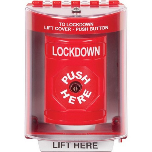 SS2080LD-EN STI Red Indoor/Outdoor Surface w/ Horn Key-to-Reset Stopper Station with LOCKDOWN Label English