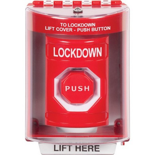 SS2082LD-EN STI Red Indoor/Outdoor Surface w/ Horn Key-to-Reset (Illuminated) Stopper Station with LOCKDOWN Label English