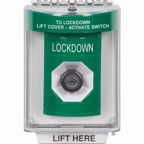 SS2133LD-EN STI Green Indoor/Outdoor Flush Key-to-Activate Stopper Station with LOCKDOWN Label English