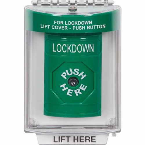 SS2140LD-EN STI Green Indoor/Outdoor Flush w/ Horn Key-to-Reset Stopper Station with LOCKDOWN Label English