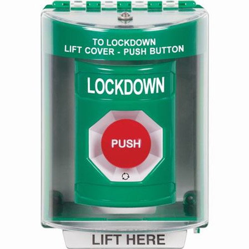 SS2171LD-EN STI Green Indoor/Outdoor Surface Turn-to-Reset Stopper Station with LOCKDOWN Label English