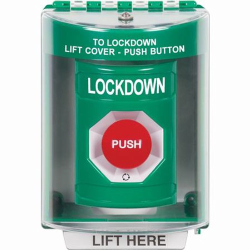 SS2181LD-EN STI Green Indoor/Outdoor Surface w/ Horn Turn-to-Reset Stopper Station with LOCKDOWN Label English