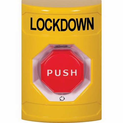SS2209LD-EN STI Yellow No Cover Turn-to-Reset (Illuminated) Stopper Station with LOCKDOWN Label English