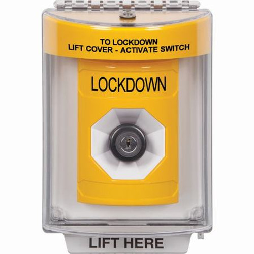 SS2233LD-EN STI Yellow Indoor/Outdoor Flush Key-to-Activate Stopper Station with LOCKDOWN Label English