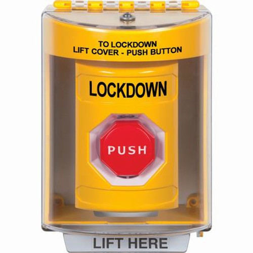 SS2285LD-EN STI Yellow Indoor/Outdoor Surface w/ Horn Momentary (Illuminated) Stopper Station with LOCKDOWN Label English