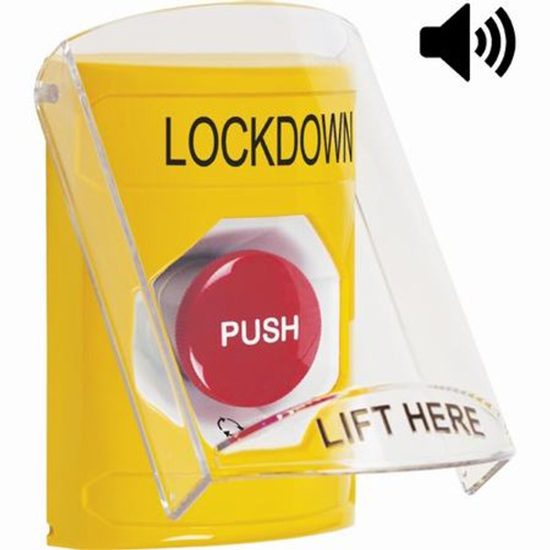 SS22A1LD-EN STI Yellow Indoor Only Flush or Surface w/ Horn Turn-to-Reset Stopper Station with LOCKDOWN Label English