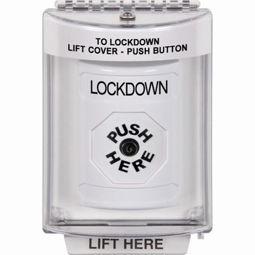 SS2330LD-EN STI White Indoor/Outdoor Flush Key-to-Reset Stopper Station with LOCKDOWN Label English