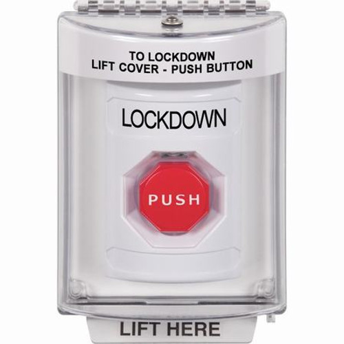SS2332LD-EN STI White Indoor/Outdoor Flush Key-to-Reset (Illuminated) Stopper Station with LOCKDOWN Label English