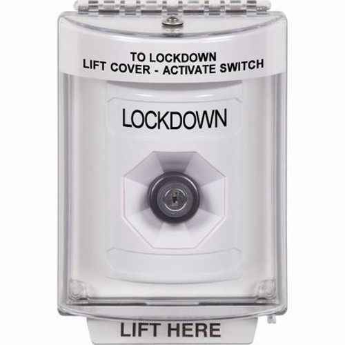 SS2333LD-EN STI White Indoor/Outdoor Flush Key-to-Activate Stopper Station with LOCKDOWN Label English