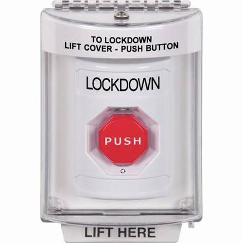 SS2349LD-EN STI White Indoor/Outdoor Flush w/ Horn Turn-to-Reset (Illuminated) Stopper Station with LOCKDOWN Label English