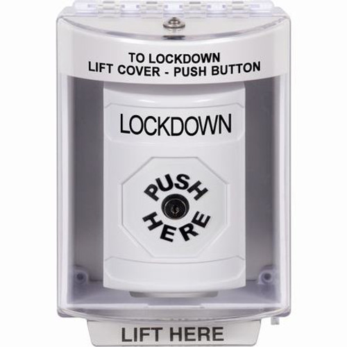 SS2370LD-EN STI White Indoor/Outdoor Surface Key-to-Reset Stopper Station with LOCKDOWN Label English