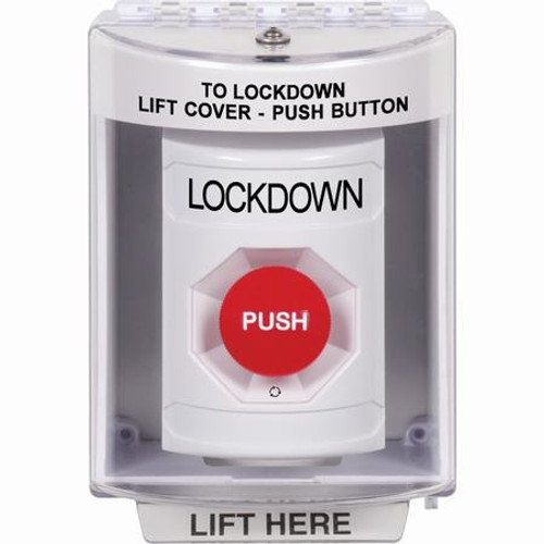 SS2371LD-EN STI White Indoor/Outdoor Surface Turn-to-Reset Stopper Station with LOCKDOWN Label English