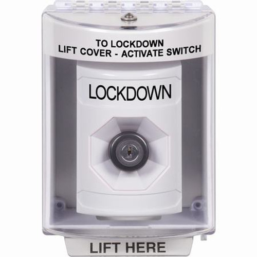 SS2383LD-EN STI White Indoor/Outdoor Surface w/ Horn Key-to-Activate Stopper Station with LOCKDOWN Label English