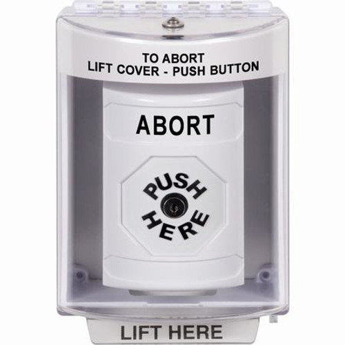 SS2380AB-EN STI White Indoor/Outdoor Surface w/ Horn Key-to-Reset Stopper Station with ABORT Label English