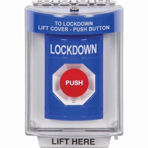 SS2431LD-EN STI Blue Indoor/Outdoor Flush Turn-to-Reset Stopper Station with LOCKDOWN Label English