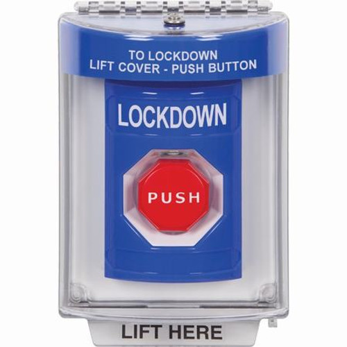 SS2432LD-EN STI Blue Indoor/Outdoor Flush Key-to-Reset (Illuminated) Stopper Station with LOCKDOWN Label English