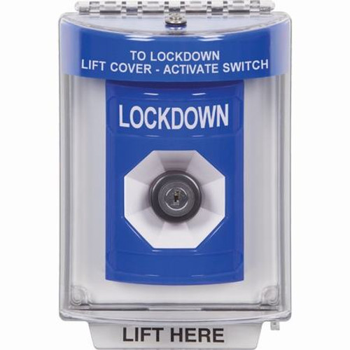 SS2433LD-EN STI Blue Indoor/Outdoor Flush Key-to-Activate Stopper Station with LOCKDOWN Label English