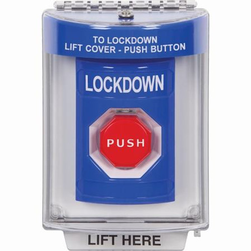 SS2442LD-EN STI Blue Indoor/Outdoor Flush w/ Horn Key-to-Reset (Illuminated) Stopper Station with LOCKDOWN Label English