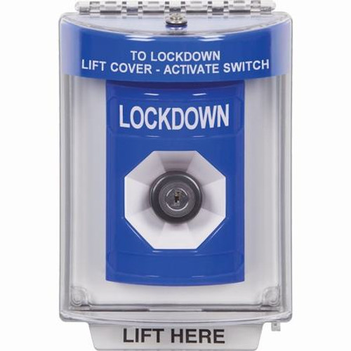 SS2443LD-EN STI Blue Indoor/Outdoor Flush w/ Horn Key-to-Activate Stopper Station with LOCKDOWN Label English